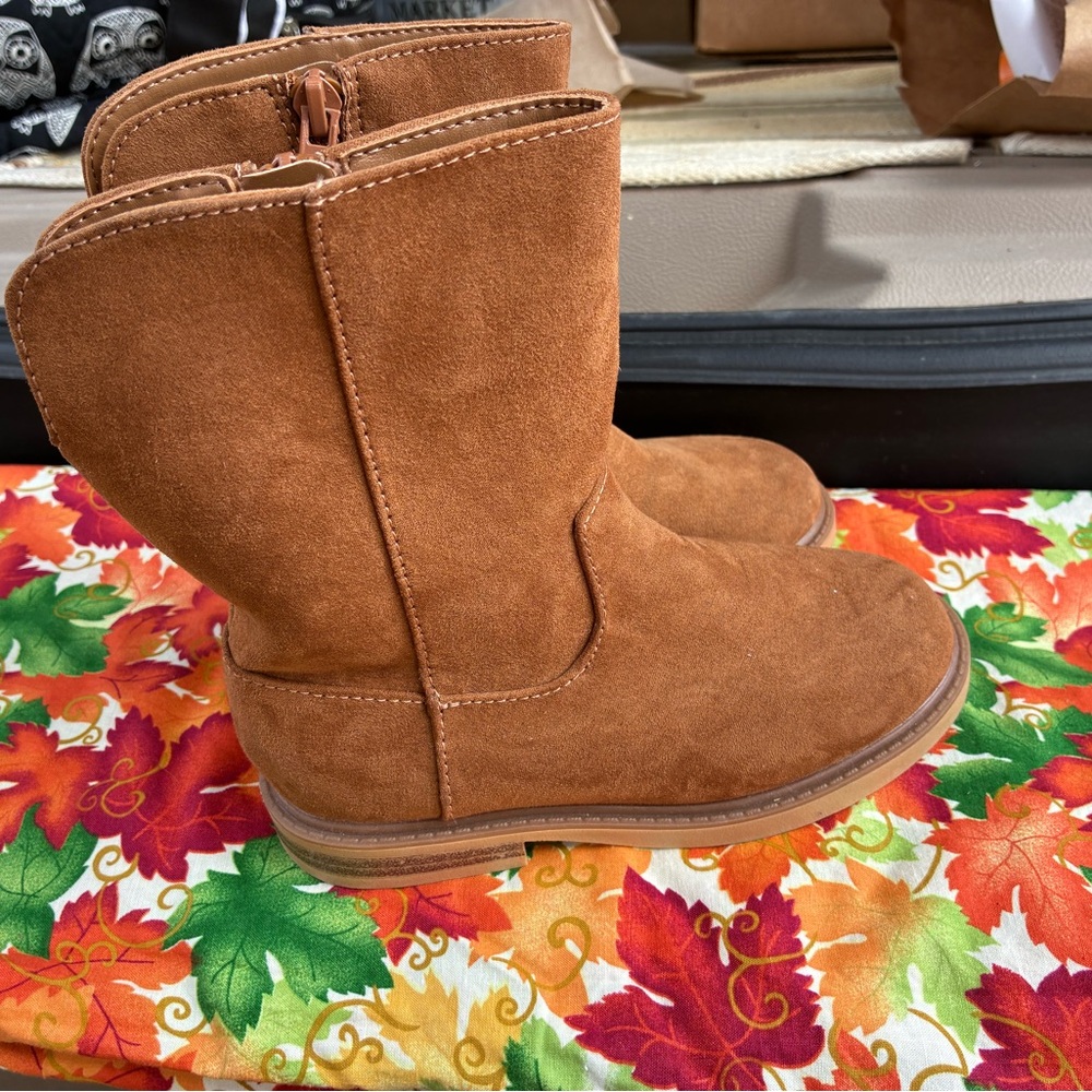Cat & Jack Brown Faux Suede Zip Boots Little Girls Size 10 New